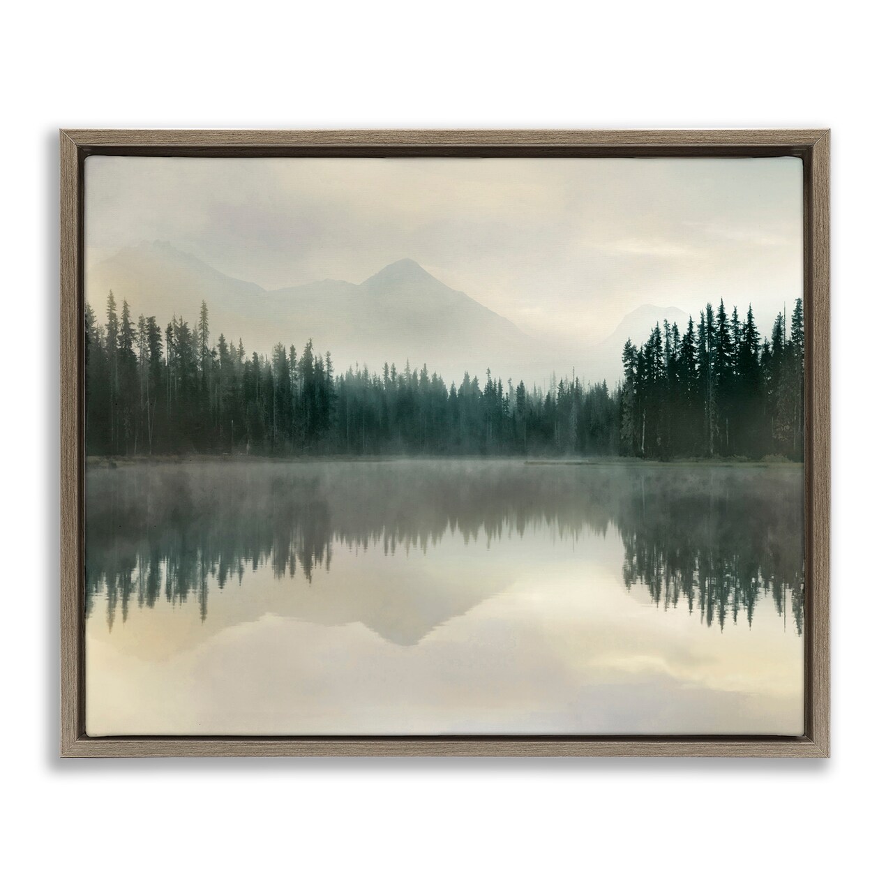 Stupell Industries Foggy Lake Forest Landscape Framed Floater Canvas Wall Art